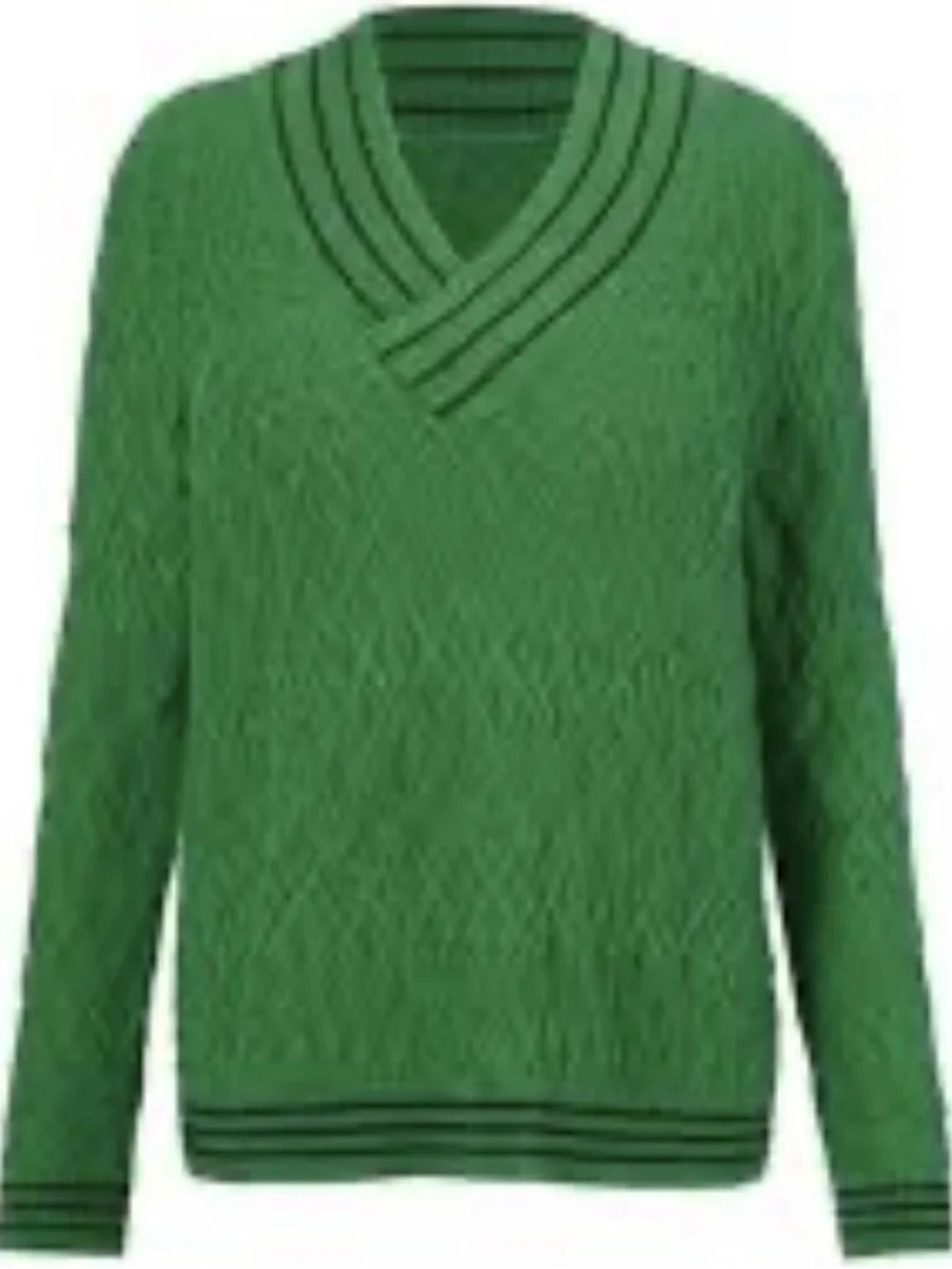 NWOT CAbi Lucky Day Pullover Kelly Green Cable Knit V-Neck Sweater w/ Black Trim - Picture 2 of 13